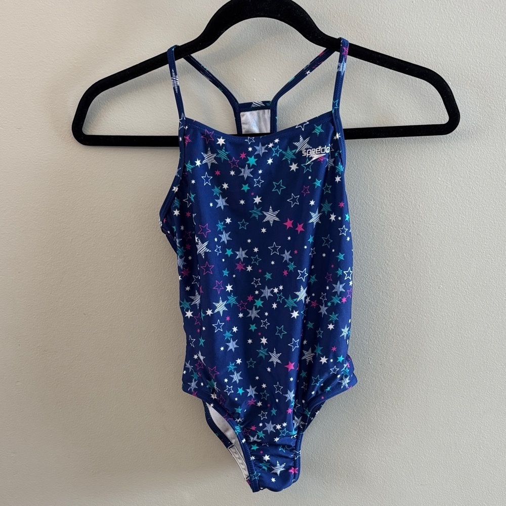 Speedo Navy Star Print Girls' One-Piece Swimsuit Sz 10
